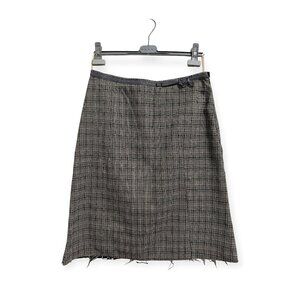 Marni c.2010 Checked Wool‑Blend A‑Line Skirt IT42 Raw‑Hem Bow Waist